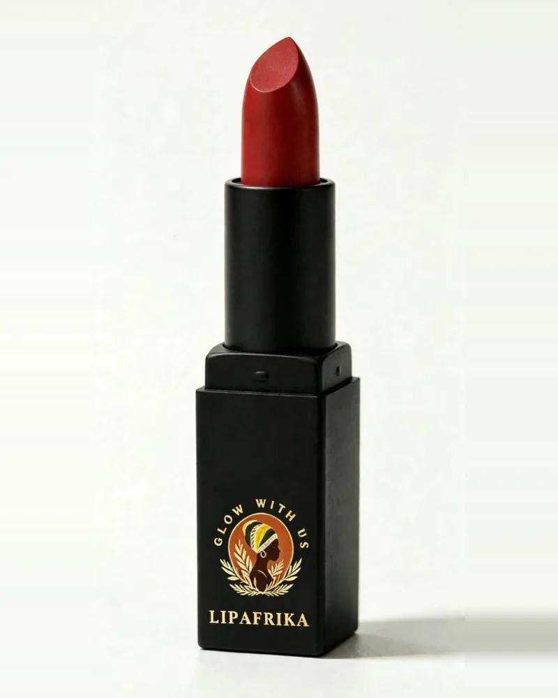 LipAfrika red lipstick in a black case